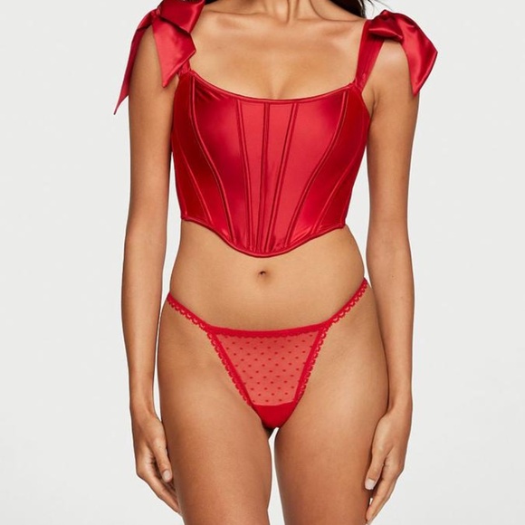 Victoria's Secret Dream Angels Dotted Mesh Lace-Up V-String Panty Red XXL NEW - Picture 7 of 7